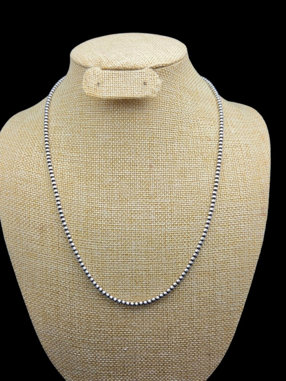 Sterling Silver 3mm Desert Pearls Bead Necklace 22" Southwestern Oxidized